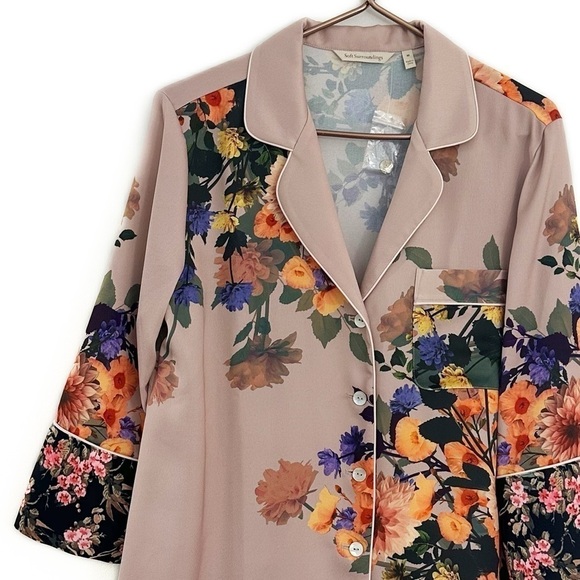 Soft Surroundings Womens Medium Satin Floral Button Down Shirt New Mauve Pink - Picture 2 of 6